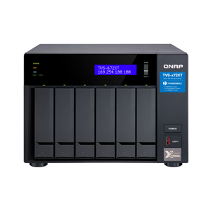 QNAP TVS-672XT - Server NAS - 6 alloggiamenti - SATA 6Gb/s - RAID RAID 0, 1, 5, 6, 10, 50, JBOD - RAM 8 GB - Gigabit Ethernet / 10 Gigabit Ethernet / Thunderbolt 3 - iSCSI supporto