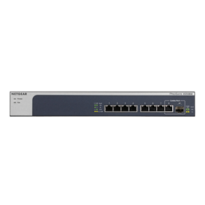 NETGEAR Switch Unmanaged 8 porte 10Gb/MGig 1SFP+ Unmanaged Switch 10Gbit e Multi-Gigabit, il modello XS508M è dotato di 8 porte RJ45 a 100Mbit/1/2.5/5/10Gbit con riconoscimento automatico della velocità ed 1 porta combo SFP+ con supporto di moduli 1/10Gbi