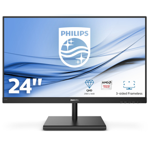 Philips E-line 245E1S - Monitor a LED - 24" (23.8" visualizzabile) - 2560 x 1440 QHD @ 75 Hz - IPS - 250 cd/m? - 1000:1 - 4 ms - HDMI, VGA, DisplayPort - nero testurizzato