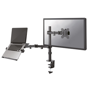 NewStar Full Motion and Desk Mount (clamp) for 10-27" Monitor Screen AND Laptop, Height Adjustable - Black - Montaggio a scrivania per display LCD / notebook (braccio regolabile) - nero - dimensione schermo: 10"-32"