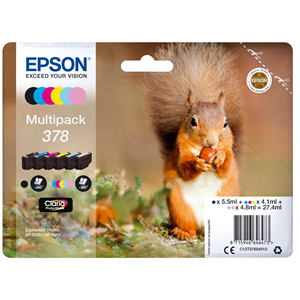 Epson Multipack 378 - Confezione da 6 - nero, giallo, ciano, magenta, magenta chiaro, cyan chiaro - originale - blister - cartuccia d'inchiostro - per Expression Home XP-8605, XP-8606, Expression Photo XP-8500, XP-8505, XP-8700
