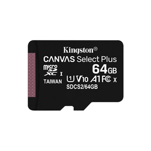 Kingston Canvas Select Plus - Scheda di memoria flash (adattatore da microSDXC a SD in dotazione) - 64 GB - A1 / Video Class V10 / UHS Class 1 / Class10 - UHS-I microSDXC