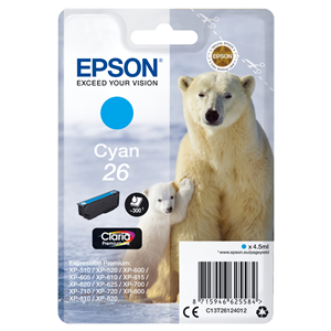 Epson 26 - 4.5 ml - ciano - originale - blister - cartuccia d'inchiostro - per Expression Premium XP-510, 520, 600, 605, 610, 615, 620, 625, 700, 710, 720, 800, 810, 820