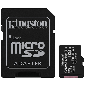 Kingston Canvas Select Plus - Scheda di memoria flash (adattatore da microSDXC a SD in dotazione) - 128 GB - A1 / Video Class V10 / UHS Class 1 / Class10 - UHS-I microSDXC