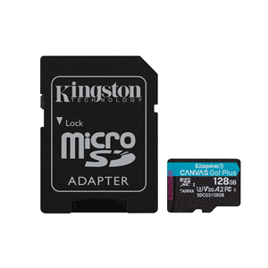 Kingston Canvas Go! Plus - Scheda di memoria flash (adattatore da microSDXC a SD in dotazione) - 128 GB - A2 / Video Class V30 / UHS-I U3 / Class10 - UHS-I microSDXC