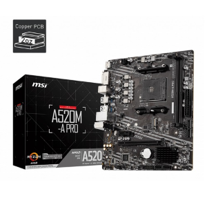 MSI MB AMD A520, A520M-A PRO AM4 2DDR4 11PCI-Ex16, 1M2, 4SATA3, 6USB3