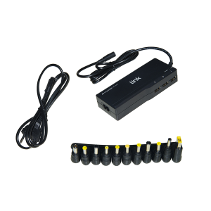 LINK ALIMENTATORE UNIVERSALE PER NOTEBOOK 90 WATT 4,5A MAX, REGOLAZIONE AUTOMATICA 15-20 VOLT CON 11 SPINE E 3 PORTE USB PER RICARICA 5 VOLT 2,4 A