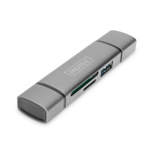 DIGITUS COMBO CARD READER HUB (USB-C+USB 3.0) 1X SD, 1X MICROSD, 1X USB 3.0, GRIGIO