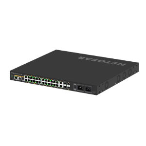 NETGEAR AV Line M4250-26G4F-PoE++ - Switch - L3 - gestito - 24 x 10/100/1000 (PoE++) + 2 x 10/100/1000 + 4 x 1000Base-X SFP - flusso d'aria da laterale a laterale - montabile su rack - PoE++ (1440 W)