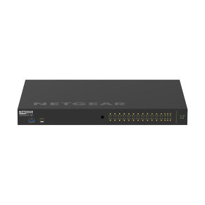 NETGEAR AV Line M4250-26G4XF-PoE+ - Switch - L3 - gestito - 24 x 10/100/1000 (PoE+) + 2 x 10/100/1000 + 4 x 1 Gigabit / 10 Gigabit SFP+ - flusso d'aria da laterale a laterale - montabile su rack - PoE+ (480 W)