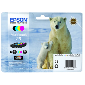 Epson 26 Multipack - Confezione da 4 - nero, giallo, ciano, magenta - originale - cartuccia d'inchiostro - per Expression Premium XP-510, 520, 600, 605, 610, 615, 620, 625, 700, 710, 720, 800, 810, 820