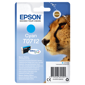 Epson T0712 - 5.5 ml - ciano - originale - cartuccia d'inchiostro - per Stylus DX9400, SX115, SX210, SX215, SX218, SX415, SX515, SX610, Stylus Office BX310, BX610