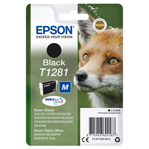 EPSON SUPPLIES Epson T1281 - 5.9 ml - taglia M - nero - originale - blister - cartuccia d'inchiostro - per Stylus S22, SX130, SX230, SX235, SX430, SX435, SX438, SX440, SX445, Stylus Office BX305