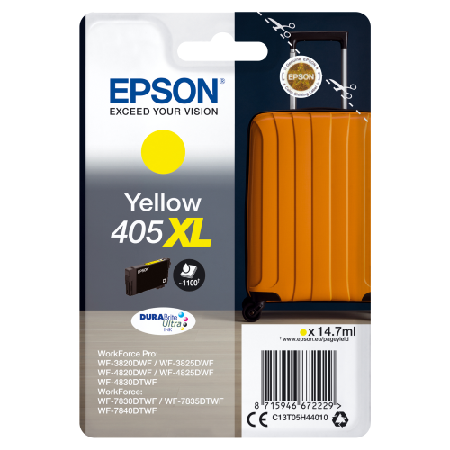 Epson 405XL - 14.7 ml - XL - giallo - originale - blister con radiofrequenza / allarme acustico - cartuccia d'inchiostro - per WorkForce WF-7310, 7830, 7835, 7840, WorkForce Pro WF-3820, 3825, 4820, 4825, 4830