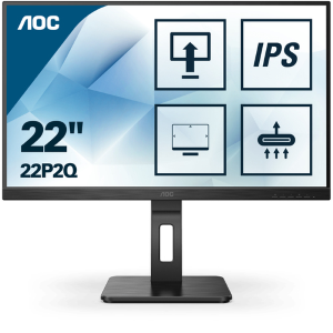 AOC 22P2Q - Monitor a LED - 22" (21.5" visualizzabile) - 1920 x 1080 Full HD (1080p) @ 75 Hz - IPS - 250 cd/m² - 1000:1 - 4 ms - HDMI, DVI, 2xDisplayPort, VGA - altoparlanti - nero