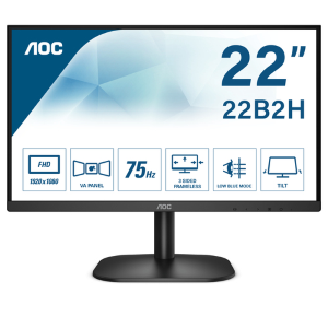 AOC 22B2H/EU - Monitor a LED - 22" (21.5" visualizzabile) - 1920 x 1080 Full HD (1080p) @ 75 Hz - VA - 200 cd/m² - 3000:1 - 4 ms - HDMI, VGA - nero