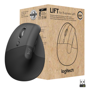 Logitech Lift for Business - Mouse verticale - ergonomico - per mancini - 6 pulsanti - senza fili - Bluetooth, 2.4 GHz - ricevitore USB Logitech Logi Bolt - grafite