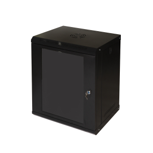 ARMADIO RACK 19" 9U LINK SERIE LIGHT COLORE NERO CON PORTA VETRO (AxPxL) MM 450X400X530 RIPIANO INCLUSO