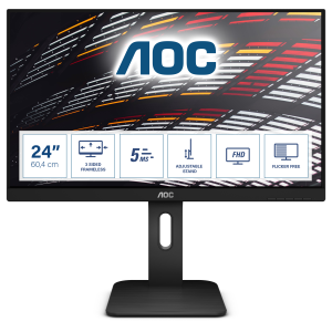 AOC 24P1 - Monitor a LED - 23.8" - 1920 x 1080 Full HD (1080p) @ 60 Hz - IPS - 250 cd/m² - 1000:1 - 5 ms - HDMI, DVI, DisplayPort, VGA - altoparlanti