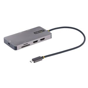 StarTech.com Adattatore Multiporta USB C, Doppio HDMI 4K 60Hz, Hub USB-A 5Gbps, 100W PD Pass-Through, GbE, SD/MicroSD, Cavo 30cm, Dock da viaggio/Docking Station USB-C per Laptop (120B-USBC-MULTIPORT) - Docking station - USB-C / Thunderbolt 3 / Thund