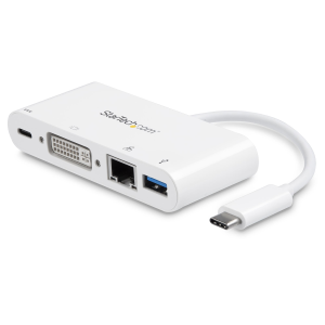 StarTech.com Adattatore Multiporta per Portatili USB-C - Power Delivery - DVI - GbE - USB 3.0 - Adattatore video esterno - USB-C - DVI, RJ-45 - bianco