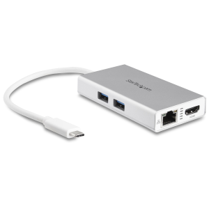 StarTech.com USB-C Multiport Adapter, USB-C Travel Docking Station with 4K HDMI, 60W Power Delivery Pass-Through, GbE, 2pt USB-A 3.0 Hub, Portable Mini USB Type-C Dock for Laptop, White - Portable USB-C Dock (DKT30CHPDW) - Docking station - USB-C / T