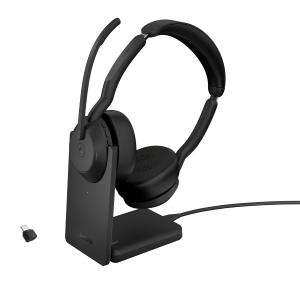 Jabra Evolve2 55 MS Stereo - Cuffie con microfono - over ear - Bluetooth - senza fili - eliminazione rumore attivata - USB-C - nero - con supporto di ricarica - Ottimizzato per Microsoft Teams