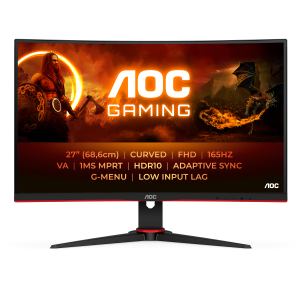 AOC Gaming C27G2E/BK - Monitor a LED - gaming - curvato - 27" - 1920 x 1080 Full HD (1080p) @ 165 Hz - VA - 350 cd/m² - 3000:1 - 1 ms - 2xHDMI, VGA, DisplayPort - altoparlanti - nero, rosso