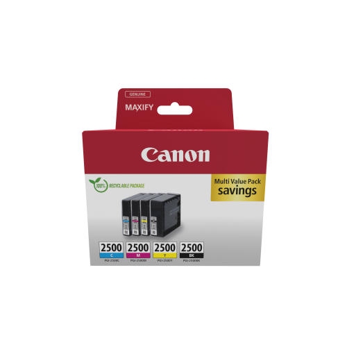 Canon PGI-2500 BK/C/M/Y Multipack - Confezione da 4 - nero, giallo, ciano, magenta - originale - serbatoio inchiostro - per MAXIFY iB4050, iB4150, MB5150, MB5155, MB5350, MB5450