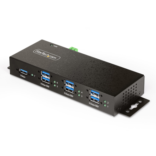 Startech 7-Port Managed USB Hub with 7x USB-A, Heavy Duty with Metal Industrial Housing, ESD & Surge Protection, Wall/Desk/Din-Rail Mountable, USB 3.0/3.1/3.2 Gen 1 5Gbps - Hub - 6 x USB 3.2 Gen 2 + 1 x USB 3.2 Gen 1 - desktop, montabile su rail DIN,