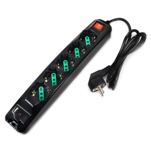 PRESA MULTIPLA TECNOWARE 5 SCHUKO 1*USB-A 1*USB-C INTERRUTTORE NERA