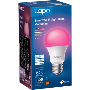 TP-LINK Smart Wi-Fi Light Bulb, Multicolor, 2.4 GHz, IEEE 802.11b/g/n, E27 Base, 220–240 V, 50/60 Hz, Brightness: W: 806 lm/ R: 55 lm/G: 140