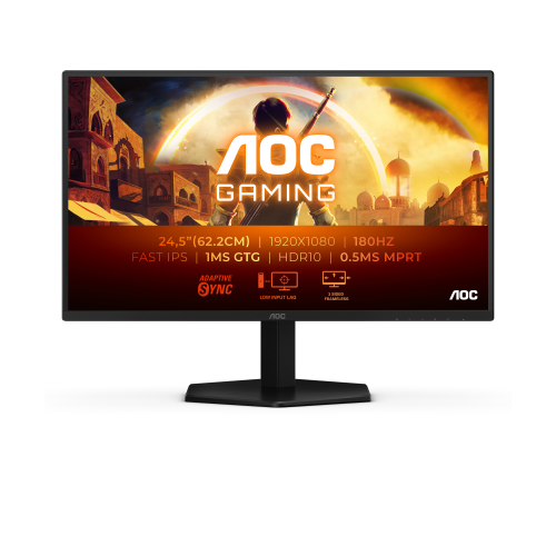 AOC Gaming 25G42E - Monitor a LED - gaming - 25" (24.5" visualizzabile) - 1920 x 1080 Full HD (1080p) @ 180 Hz - Fast IPS - 300 cd/m? - 1000:1 - HDR10 - 0.5 ms - HDMI, DisplayPort - nero, rosso
