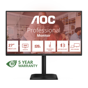 AOC Q27E4CV - Monitor a LED - 27" - 2560 x 1440 QHD @ 120 Hz - IPS - 350 cd/m? - 1500:1 - 4 ms - HDMI, DisplayPort, USB-C - altoparlanti - nero