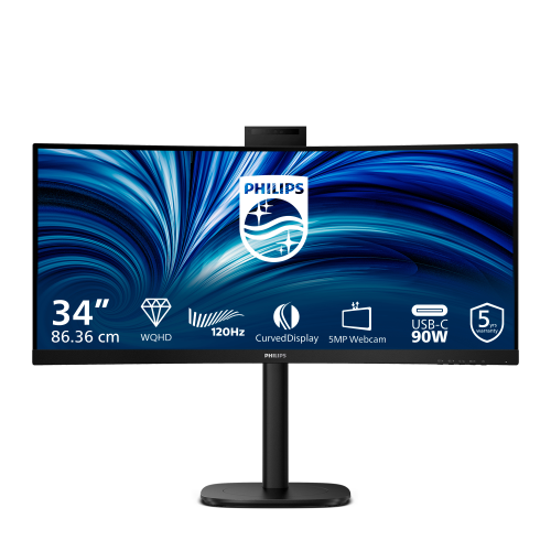 Philips 34B2U3600CH - 3000 Series - monitor a LED - curvato - 34" - 3440 x 1440 WQHD @ 120 Hz - VA - 300 cd/m? - 3500:1 - HDR10 - 4 ms - HDMI, DisplayPort, USB-C - altoparlanti - nero testurizzato