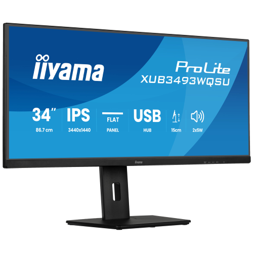 iiyama ProLite XUB3493WQSU-B6 - Monitor a LED - 34" - 3440 x 1440 UWQHD @ 120 Hz - IPS - 400 cd/m? - 1000:1 - 1 ms - 2xHDMI, DisplayPort - altoparlanti - nero opaco