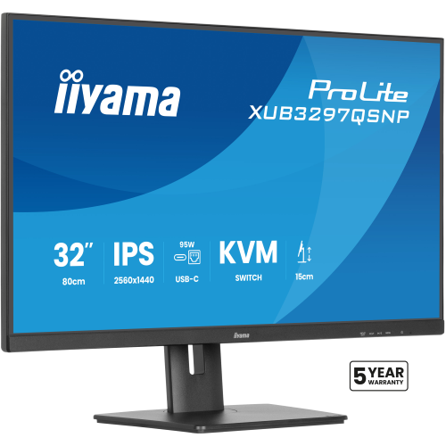 iiyama ProLite XUB3297QSNP-B1 - Monitor a LED - 32" (31.5" visualizzabile) - 2560 x 1440 QHD @ 100 Hz - IPS - 350 cd/m? - 1000:1 - 1 ms - HDMI, DisplayPort, USB-C - altoparlanti - nero, opaco