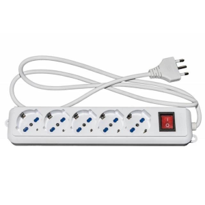 LINK MULTIPRESA 5 PRESE UNIVERSALI ITA/SCHUKO 10/16 A - SPINA 16 A CON INTERRUTTORE BIANCA CON PROTEZIONE CONTRO SOVRACCARICHI