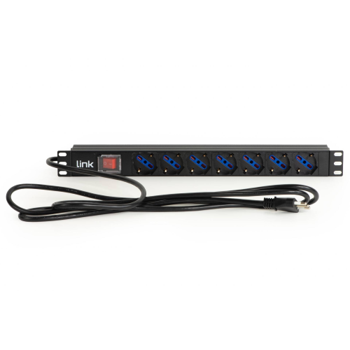 LINK MULTIPRESA DA RACK 19" 7 PRESE UNIVERSALI CON INTERRUTTORE SPINA ITALIANA 16A CAVO MT 1.75