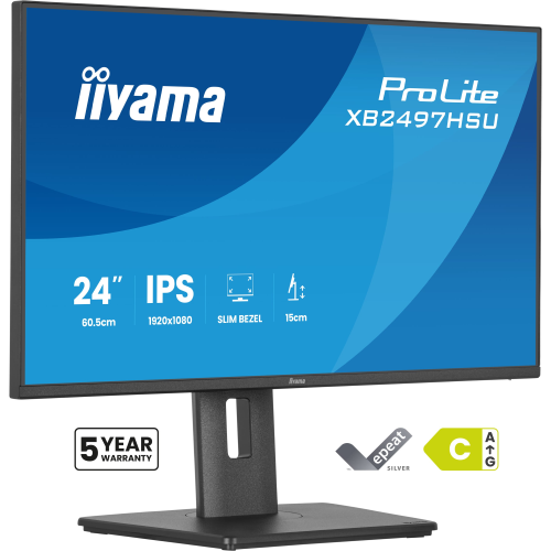 iiyama ProLite XB2497HSU-B1 - Monitor a LED - 24" (23.8" visualizzabile) - 1920 x 1080 Full HD (1080p) @ 120 Hz - IPS - 350 cd/m? - 1500:1 - 4 ms - HDMI, DisplayPort - altoparlanti - nero, opaco