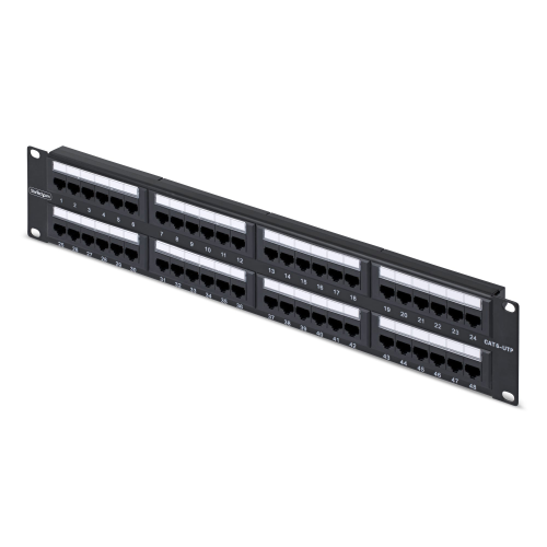StarTech.com - Pannello cablaggio - 110 punch-down - montaggio su rack - CAT 6 - UTP - RJ-45 X 48 - nero - 2U - 19"