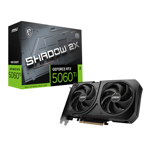 MSI VGA GE FORCE RTX 5060 TI, RTX 5060 Ti 8G SHADOW 2X OC PLUS BULK, 8GB GDDR7, HDMI/DP*3, ATX, DUAL FAN, BULK