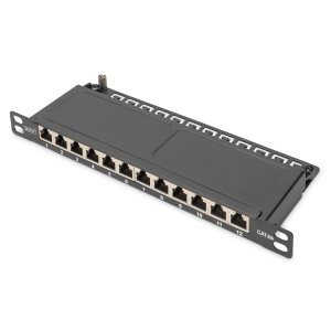 DIGITUS Pannello patch sottile Cat.6A, schermato, 12 porte, 0,5 U, 10", nero