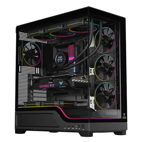 CABINET ITEK SHOWBUI WAVE 82B -?GAMING TOWER, ATX, 4X12CM?ARGB FAN, 2XUSB3, TYPE-C,?DARKER GLASS SIDEFRONT?PANEL (ITGCASBW82B)