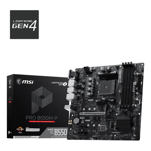 MSI MB PRO B550M-P,B550,AM4,4DDR4,1PCI-Ex16,2PCI-Ex1, 2M.2,4SATA3,7USB3.2 Gen1,6USB2.0,HD