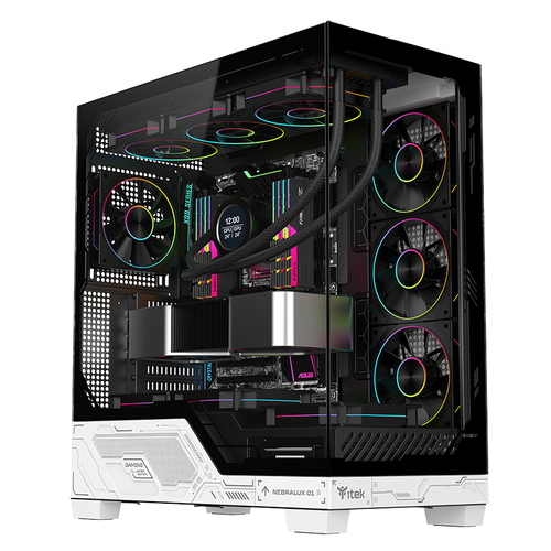 CABINET ITEK NEBRALUX 01 - GAMING? TOWER, ATX, 4X12CM ARGB FAN,? 2XUSB3, TYPE-C, TEMP GLASS SIDE, BLACK/WHITE, (ITGCANL01)