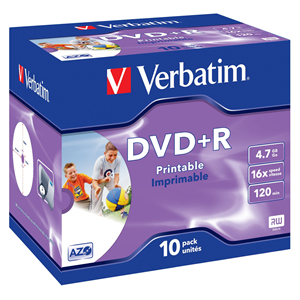 DVD+R VERBATIM 16x/4,7GB/120" J.CASE/10PZ./PRINTABLE/43508
